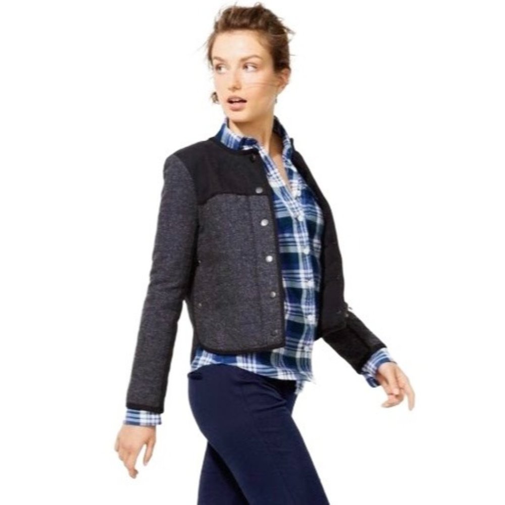 J. Crew Navy and Charcoal Wool-Blend Snap Front Jacket